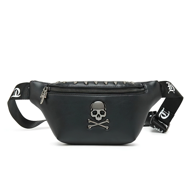 Trendy unisex rock style crossbody bag with skull and rivets, perfect accessory for men and women.