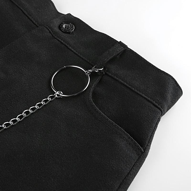 High waist black mini skirt with ring chain detail, perfect for alternative fashion and casual outfits.