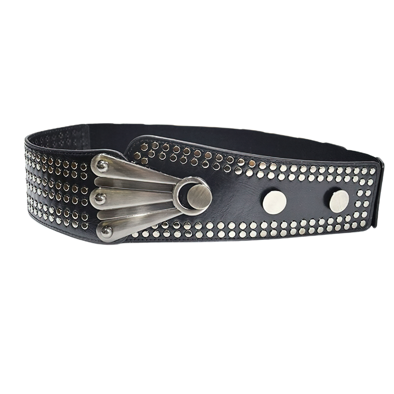 Rock style women's elastic wide belt with silver rivets, perfect gothic fashion accessory for stylish outfits.