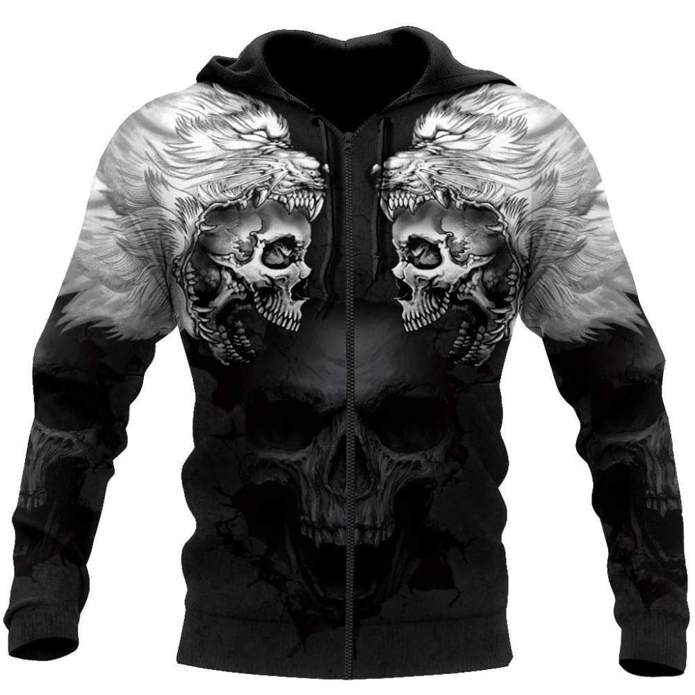 Rock style hoodie sweatshirt featuring 3D wolf skulls print for men, perfect for adding edge to your rock wardrobe.
