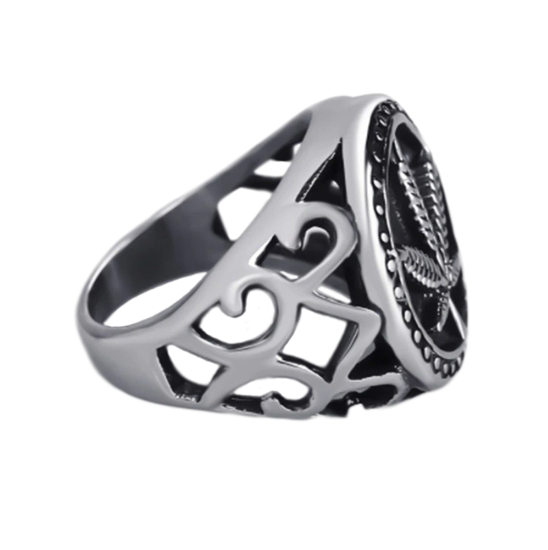Men's vintage biker ring with detailed hemp leaf design, perfect for stylish outfits and adding rock flair.