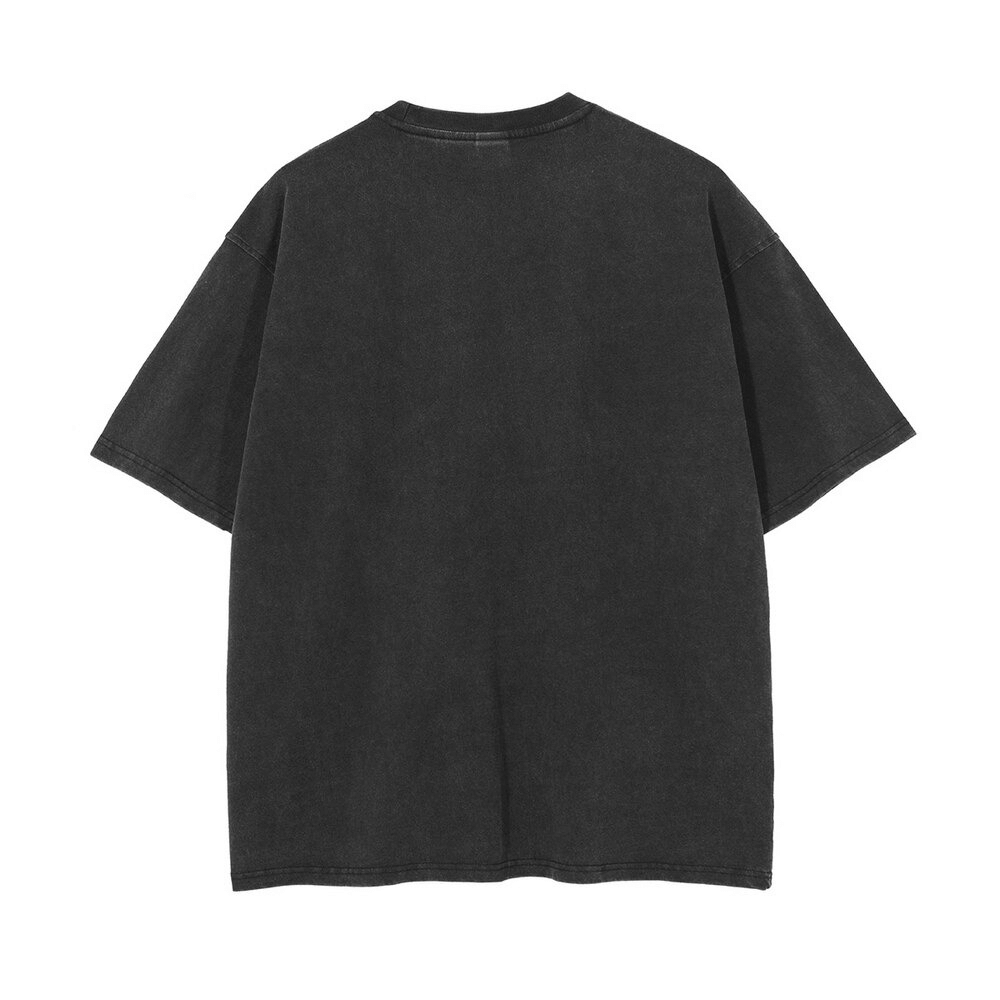 Back view of a rock style oversized black t-shirt with short sleeves, perfect for casual outfits.