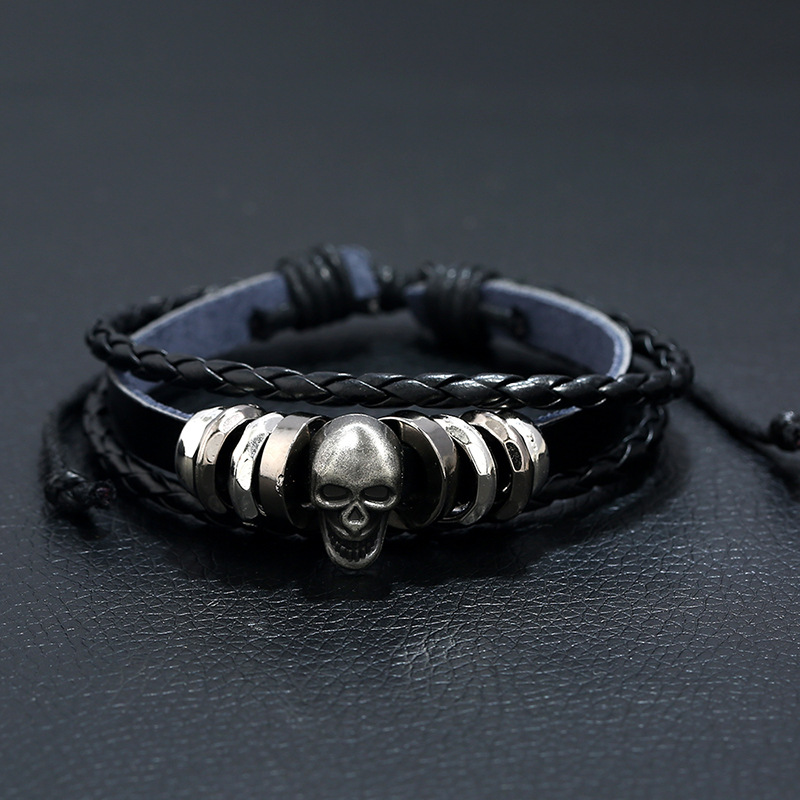 Rock Style Manual Weave Bracelet for Men and Women / Creative Multi-layer Leather Skull Bracelet - HARD'N'HEAVY