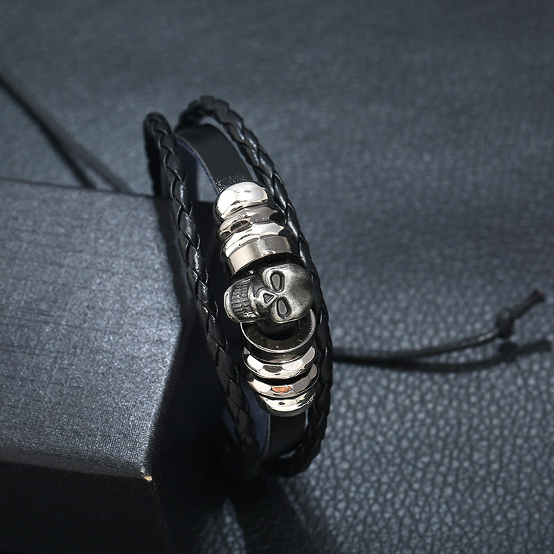 Rock Style Manual Weave Bracelet for Men and Women / Creative Multi-layer Leather Skull Bracelet - HARD'N'HEAVY