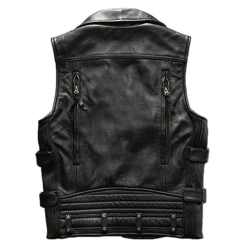 Rock Style Men Cowhide Vest / Top Quality Biker Vest / Genuine Leather Rave Outfits - HARD'N'HEAVY