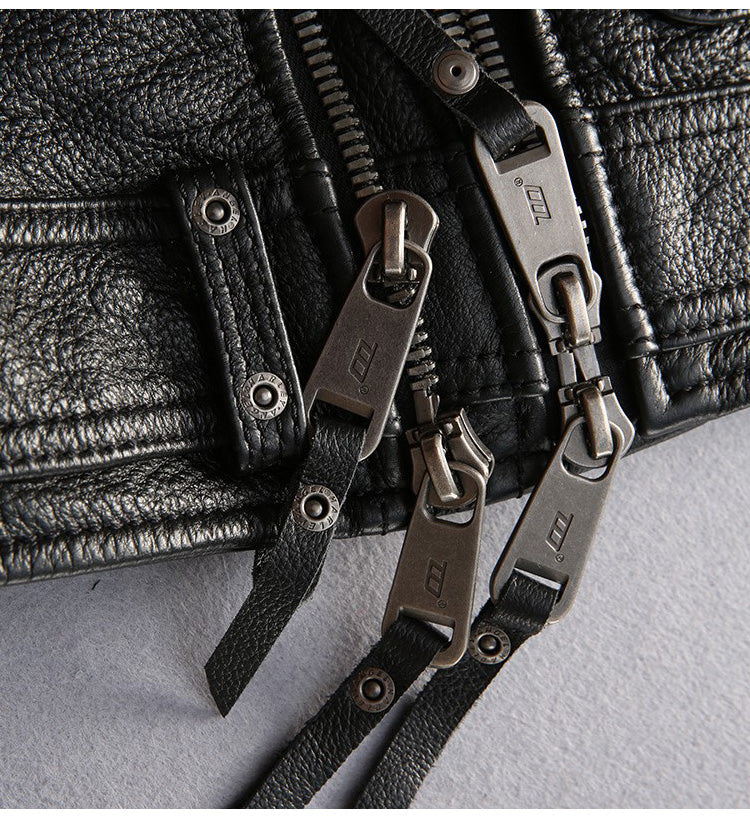 Rock Style Men Cowhide Vest / Top Quality Biker Vest / Genuine Leather Rave Outfits - HARD'N'HEAVY