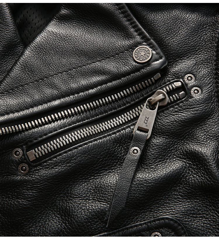 Rock Style Men Cowhide Vest / Top Quality Biker Vest / Genuine Leather Rave Outfits - HARD'N'HEAVY