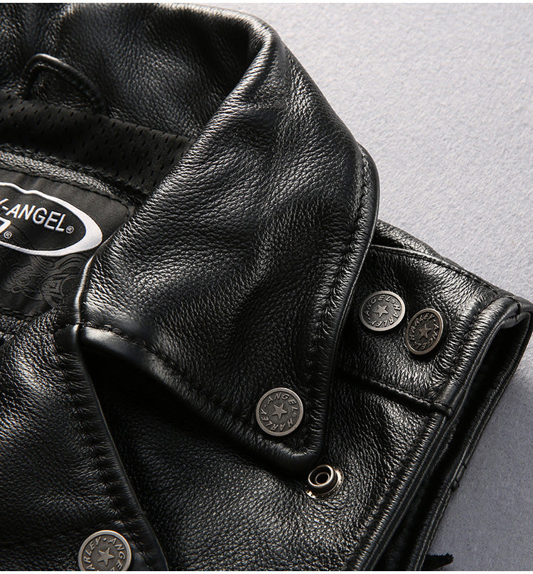 Rock Style Men Cowhide Vest / Top Quality Biker Vest / Genuine Leather Rave Outfits - HARD'N'HEAVY