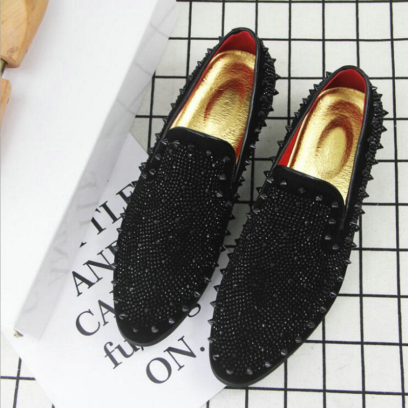 Rock Style Men Loafers / Shoes with Rhinestone Rivets - HARD'N'HEAVY