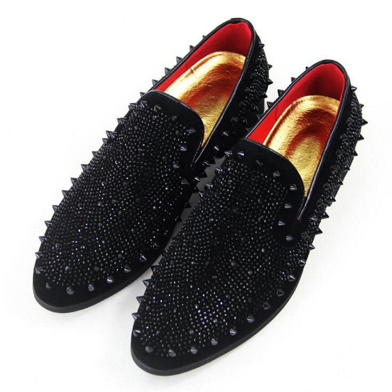 Rock Style Men Loafers / Shoes with Rhinestone Rivets - HARD'N'HEAVY