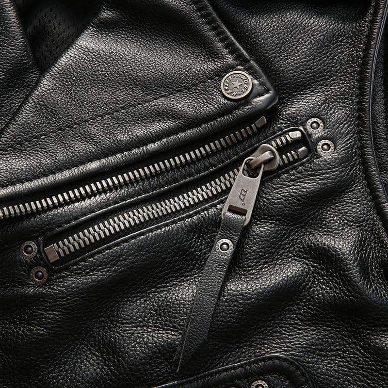 Rock Style Men Cowhide Vest / Top Quality Biker Vest / Genuine Leather Rave Outfits - HARD'N'HEAVY