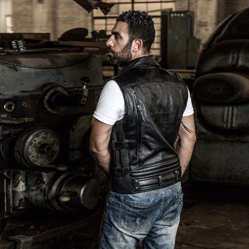 Rock Style Men Cowhide Vest / Top Quality Biker Vest / Genuine Leather Rave Outfits - HARD'N'HEAVY