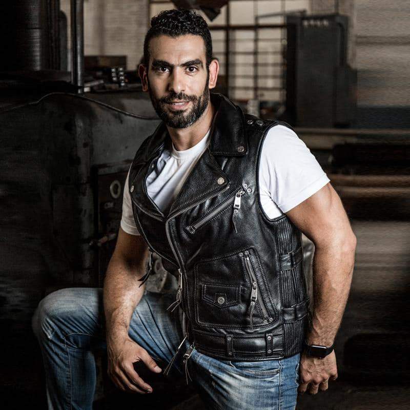 Rock Style Men Cowhide Vest / Top Quality Biker Vest / Genuine Leather Rave Outfits - HARD'N'HEAVY