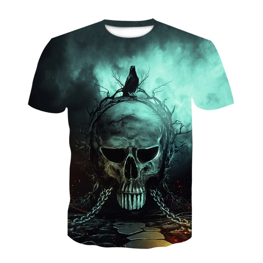 Rock Style Men T-Shirt / Skull Print O-Neck T-Shirt / Alternative Fashion Streetwear - HARD'N'HEAVY