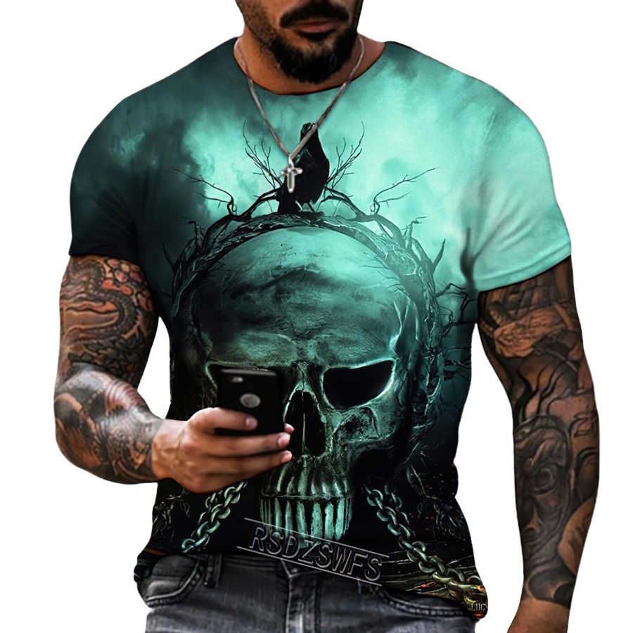 Rock Style Men T-Shirt / Skull Print O-Neck T-Shirt / Alternative Fashion Streetwear - HARD'N'HEAVY