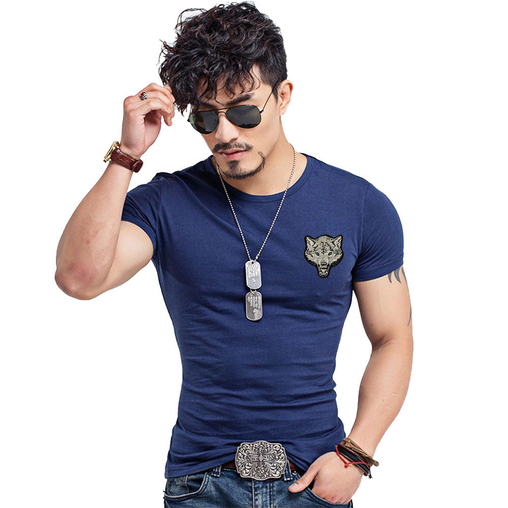 Rock Style Men's Wolf embroidery Cotton T-shirts / Alternative Fashion Outfits - HARD'N'HEAVY