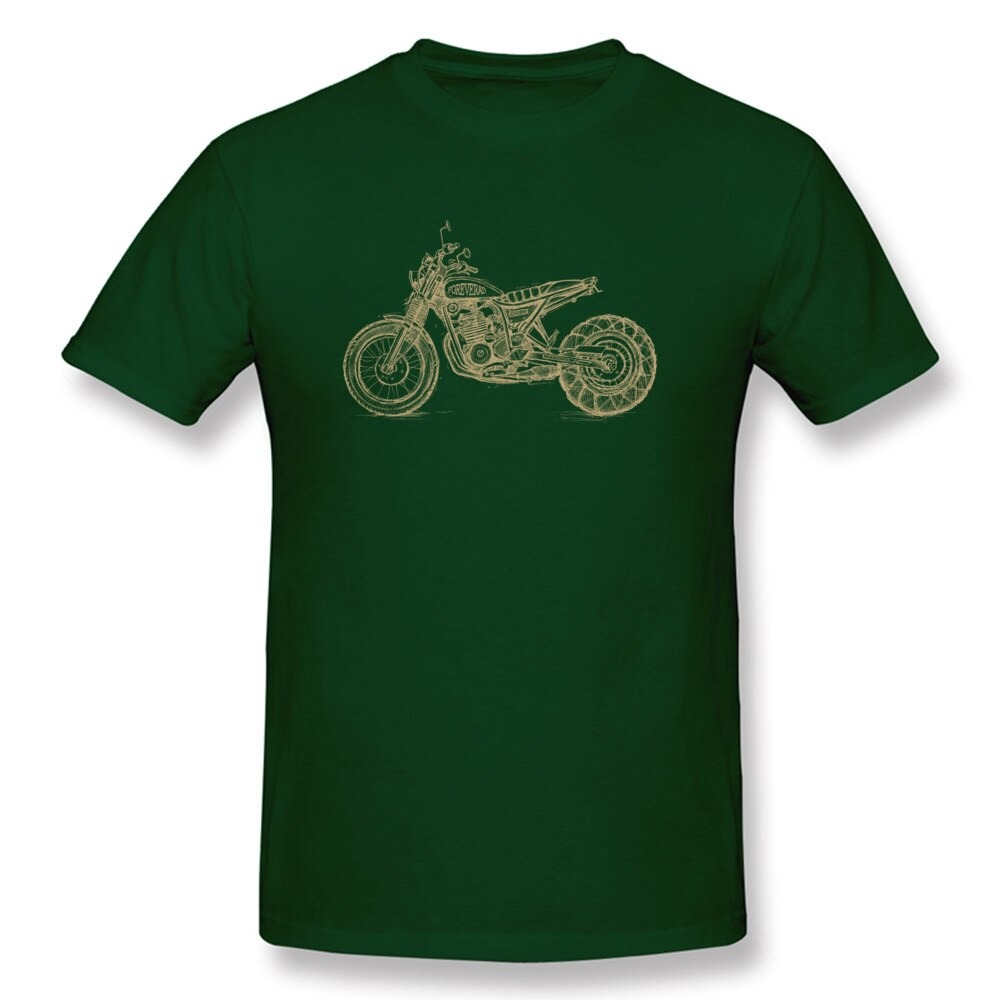 Unisex dark green biker t-shirt featuring a stylish motorcycle print, perfect for rock style lovers.