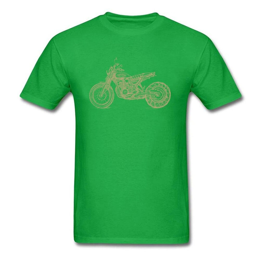 Green unisex biker t-shirt featuring a stylish motorcycle print, perfect for rock-style enthusiasts.