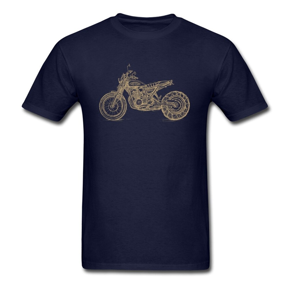 Navy unisex biker t-shirt featuring a stylish motorcycle print, perfect for rock style lovers.