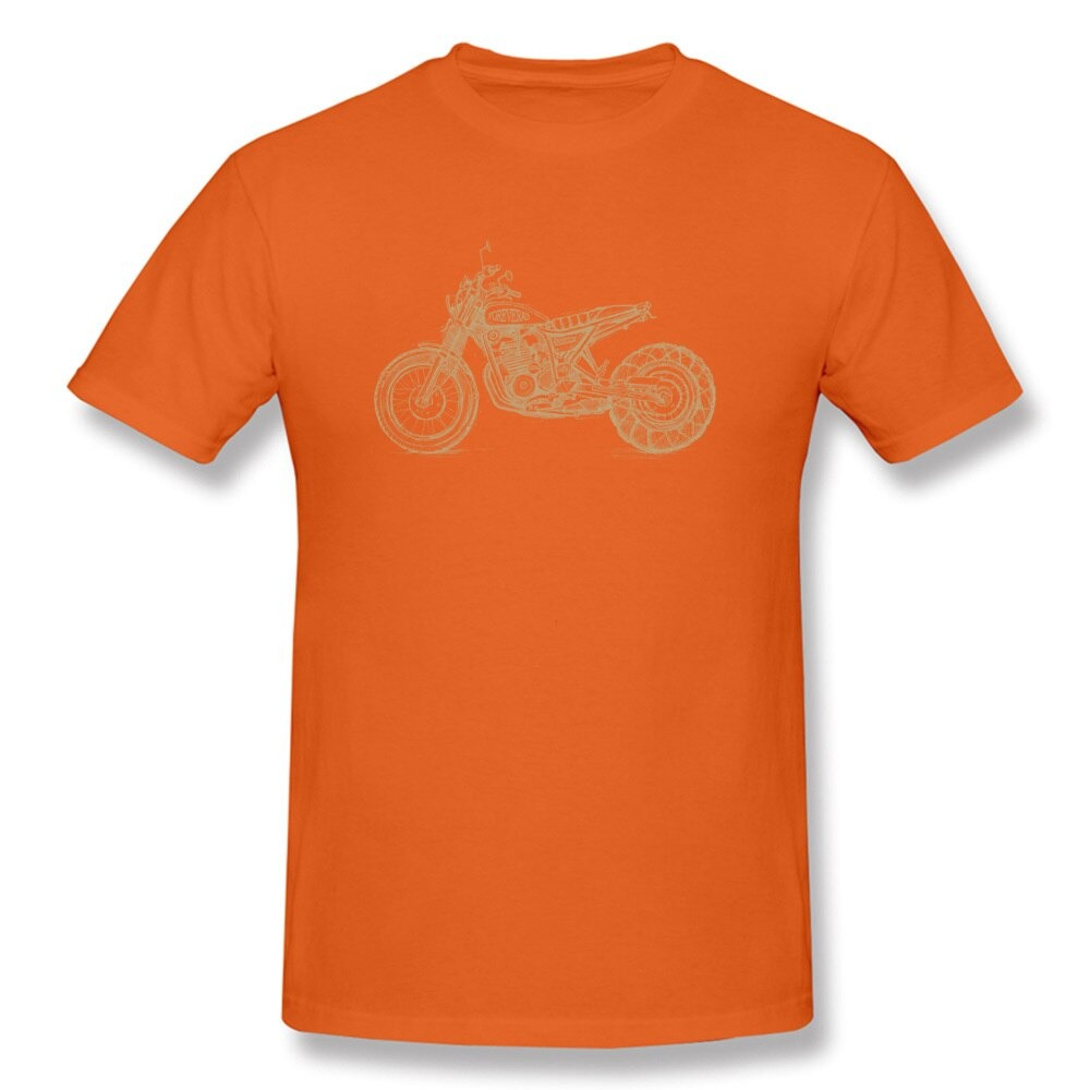 Trendy unisex orange motorcycle t-shirt with a stylish bike print for rock lovers.