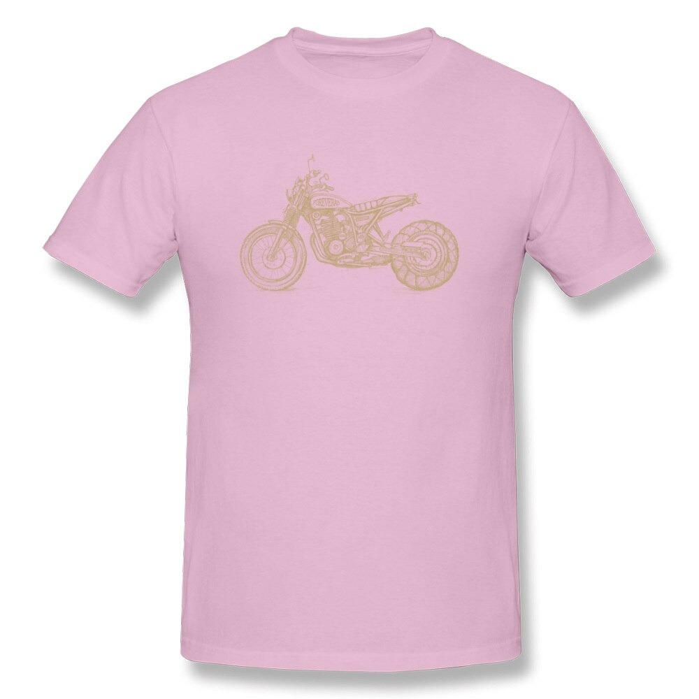 Rock style unisex biker t-shirt in pink with motorcycle print for trendy men and women.