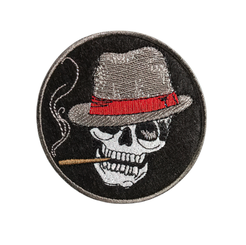 Unisex gothic patch featuring a skull with a hat and cigar, perfect for adding edgy style to any outfit.