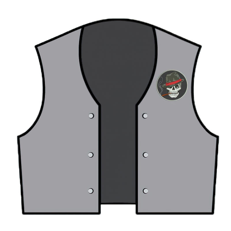 Unisex gothic patch of skull with hat and cigar, perfect for rock style fashion on a stylish vest.