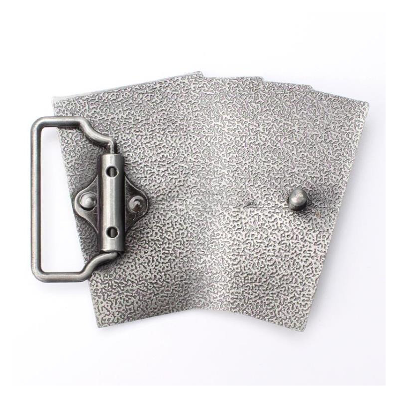 Cool alloy card deck buckle with unique textured design for unisex rock style belts.