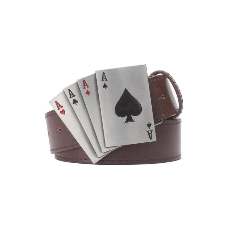 Unisex vintage rock style PU leather belt featuring a cool alloy card deck buckle with playing cards design.