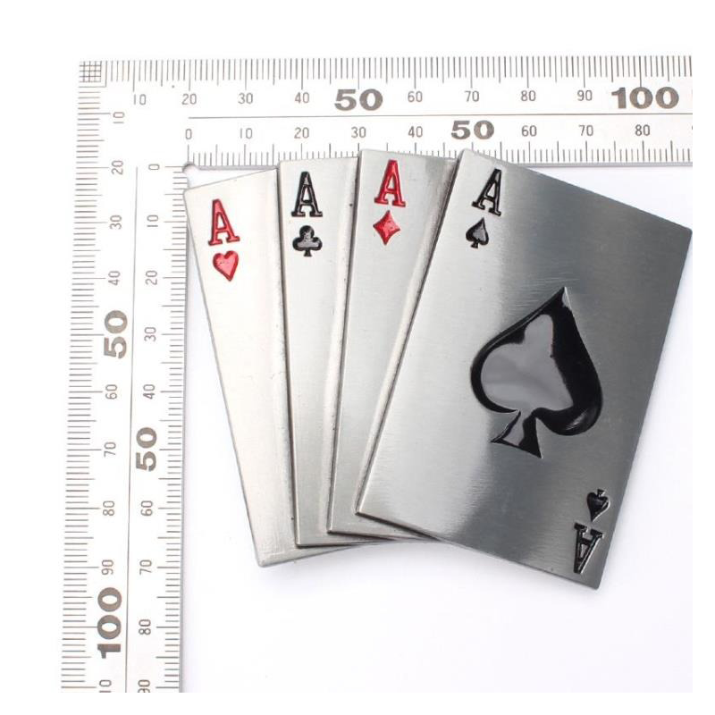 Cool alloy playing cards featuring Ace of Spades and other suits, innovative design for a stylish belt buckle.