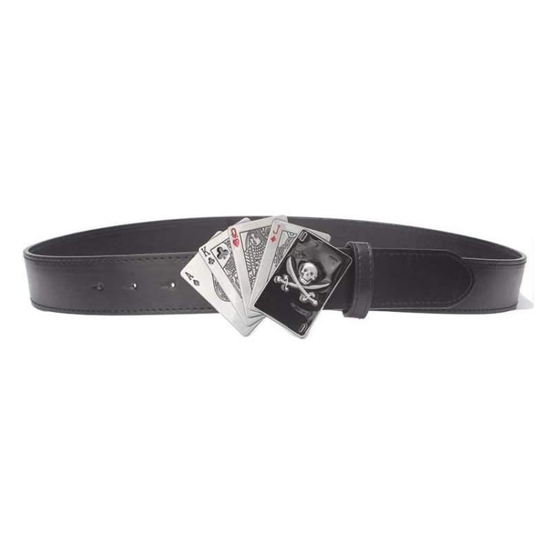 Rock style unisex vintage PU leather belt with a cool alloy card deck skull buckle.