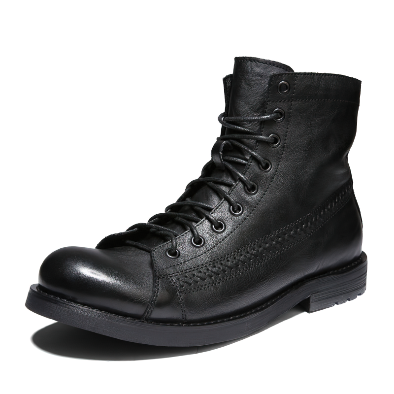 Rock Style PU Leather Men's Boots / Aesthetic Shoes For Men / Vintage Lace-up Ankle Boots - HARD'N'HEAVY