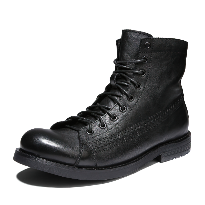 Stylish black PU leather lace-up ankle boots for men featuring a comfortable fit and flexible tractor sole.