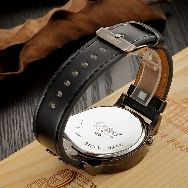 Stylish PU leather watch showing stainless steel back, perfect accessory for men with rock style.