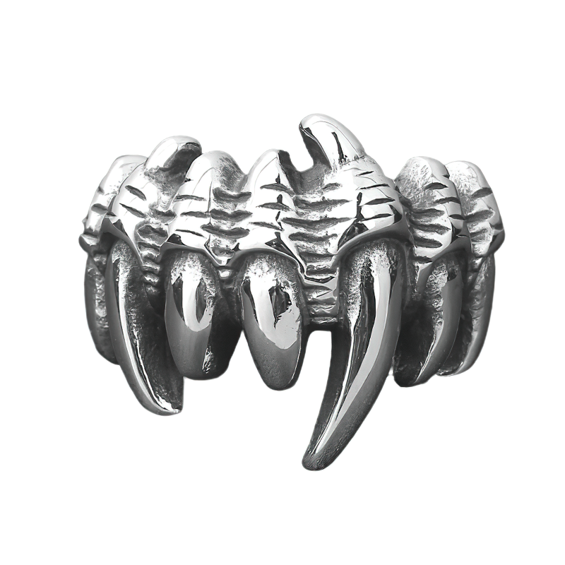 Cool silver rock style ring designed like a wolf claw, perfect punk fashion jewelry for men and women.