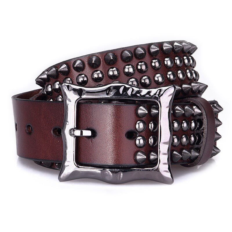 Rock Style Rivet Genuine Leather Belt / Unisex Alternative Fashion Outfit - HARD'N'HEAVY