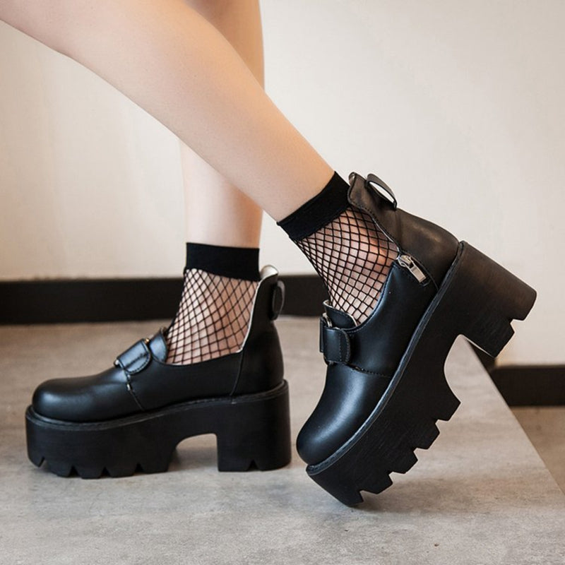 Rock Style Round Toe / Women's Chunky Pumps Shoes / Gothic Fashion Outfit - HARD'N'HEAVY
