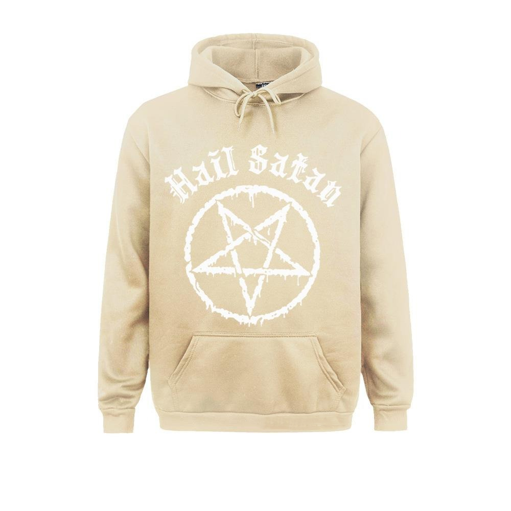 Rock style unisex hoodie with Hail Satan pentagram print, perfect for casual alternative fashion lovers.