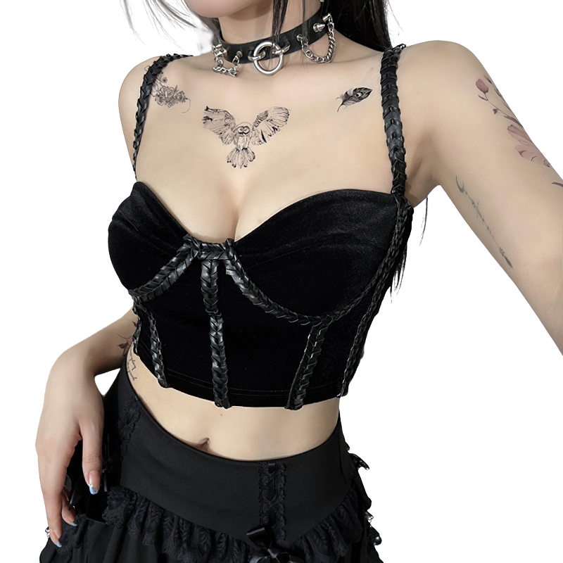 Rock Style Sexy Velevt Crop Tank Top For Women / Gothic Alternative Fashion Clothing - HARD'N'HEAVY