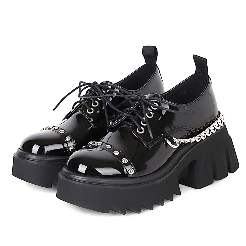 Rock Style Shoes For Women / Gothic Footwear Of Metal Chain And Chunky Heel - HARD'N'HEAVY