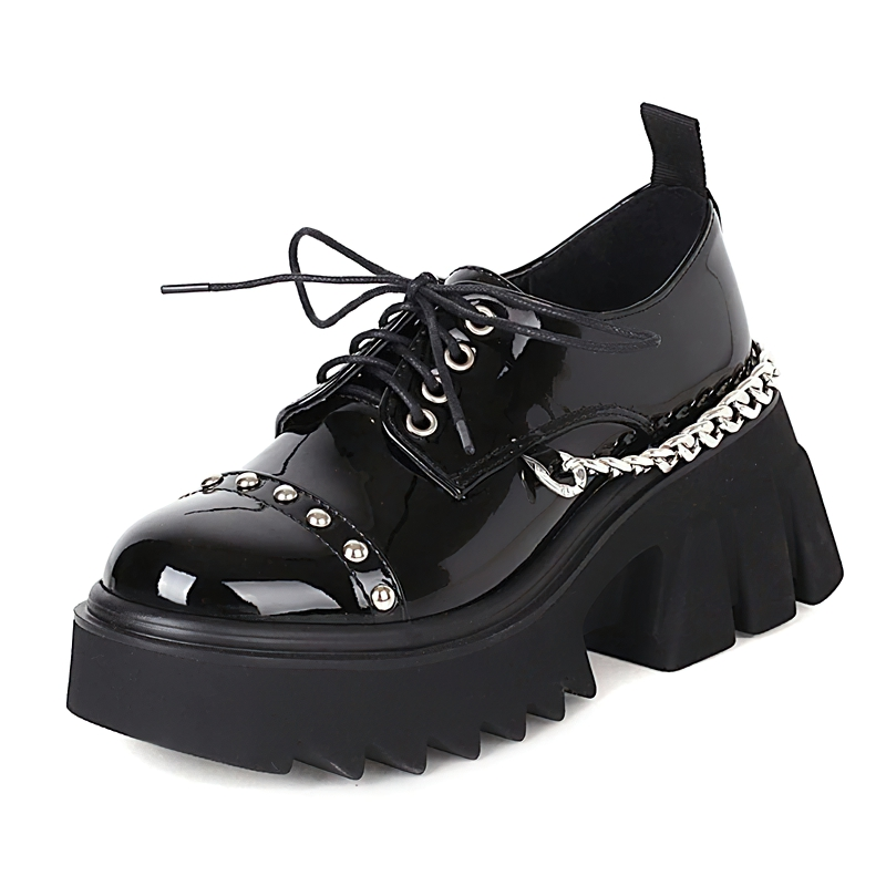Rock Style Shoes For Women / Gothic Footwear Of Metal Chain And Chunky Heel - HARD'N'HEAVY