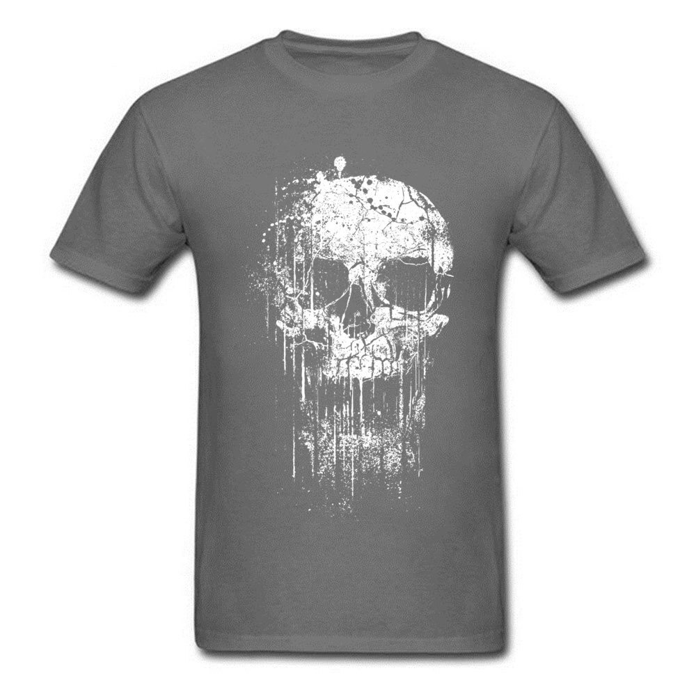 Unisex rock style gray t-shirt featuring a stylish skull print design, perfect for any edgy fashion lover.