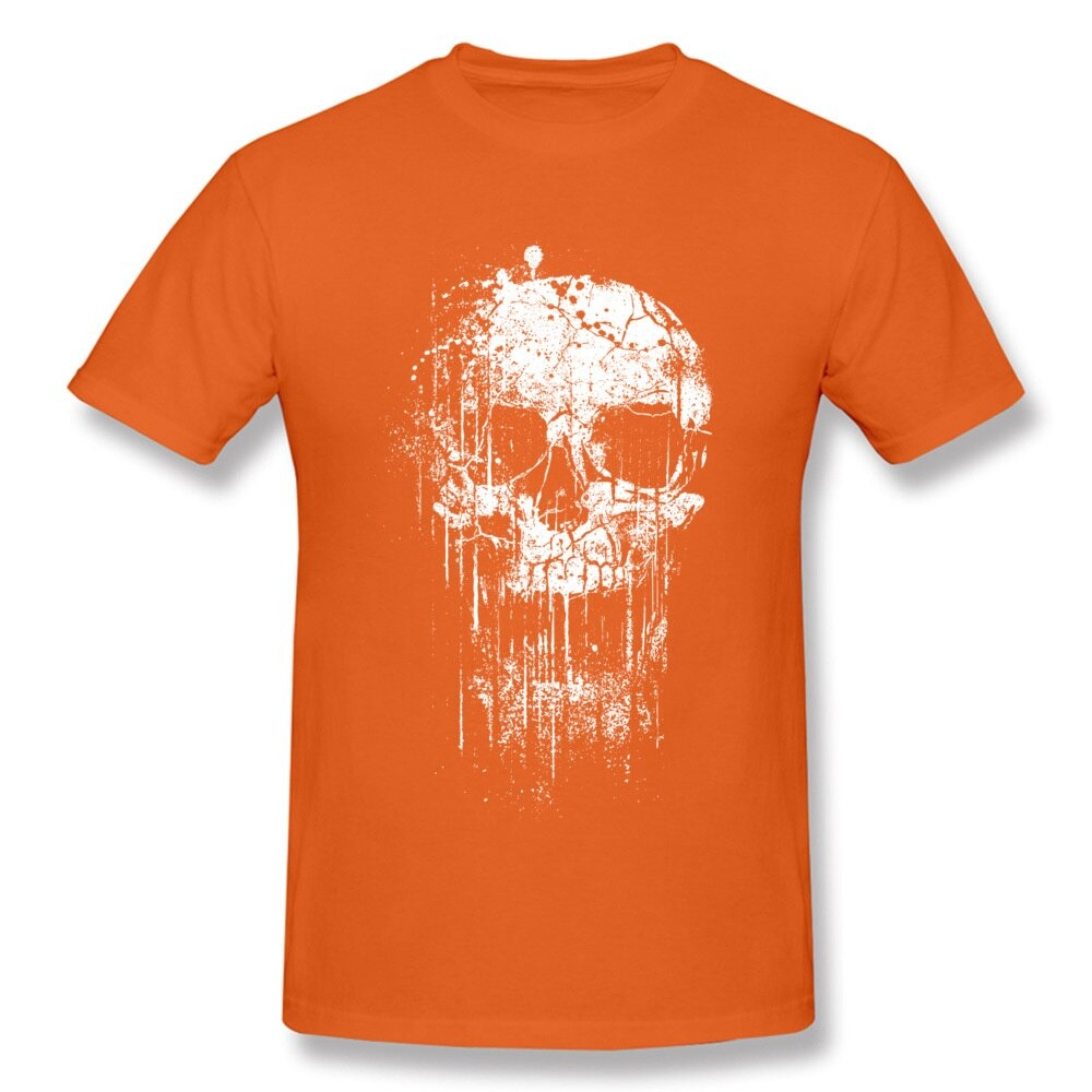 Unisex orange skull print t-shirt, perfect for rock fashion lovers seeking a stylish look.