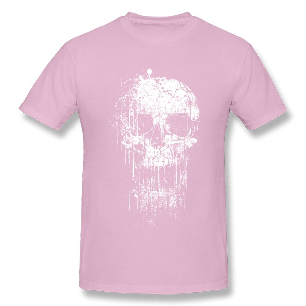 Pink unisex t-shirt featuring a stylish white skull print, perfect for rock fashion lovers.