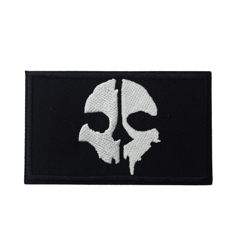 Unisex rock style skull patch, black and white embroidered gothic accessory for casual alternative fashion.