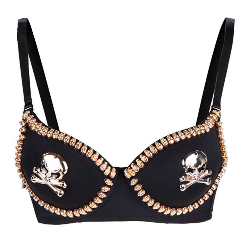 ROCK Style skull studded push-up bra for women, perfect for edgy goth and rock looks.