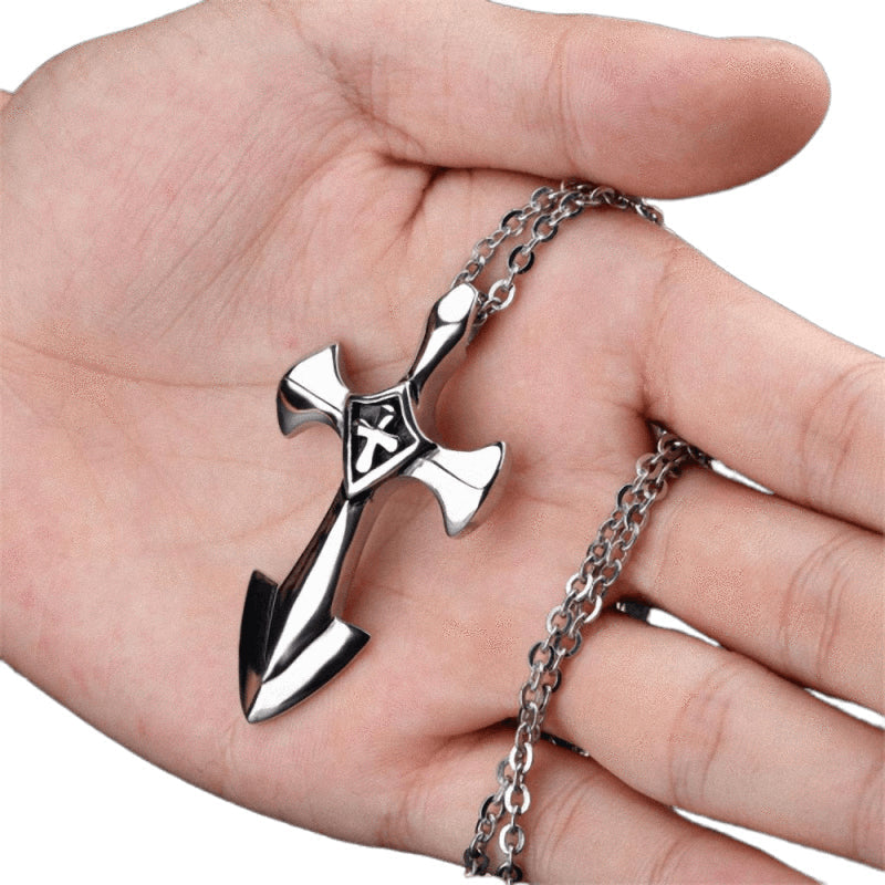 Rock Style Stainless Steel Cross Pendant With 50cm Link Chain / Alternative Jewelry - HARD'N'HEAVY