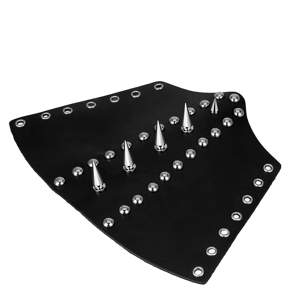 Rock style black leather wrist strap with stainless steel rivets and spikes for a bold statement.