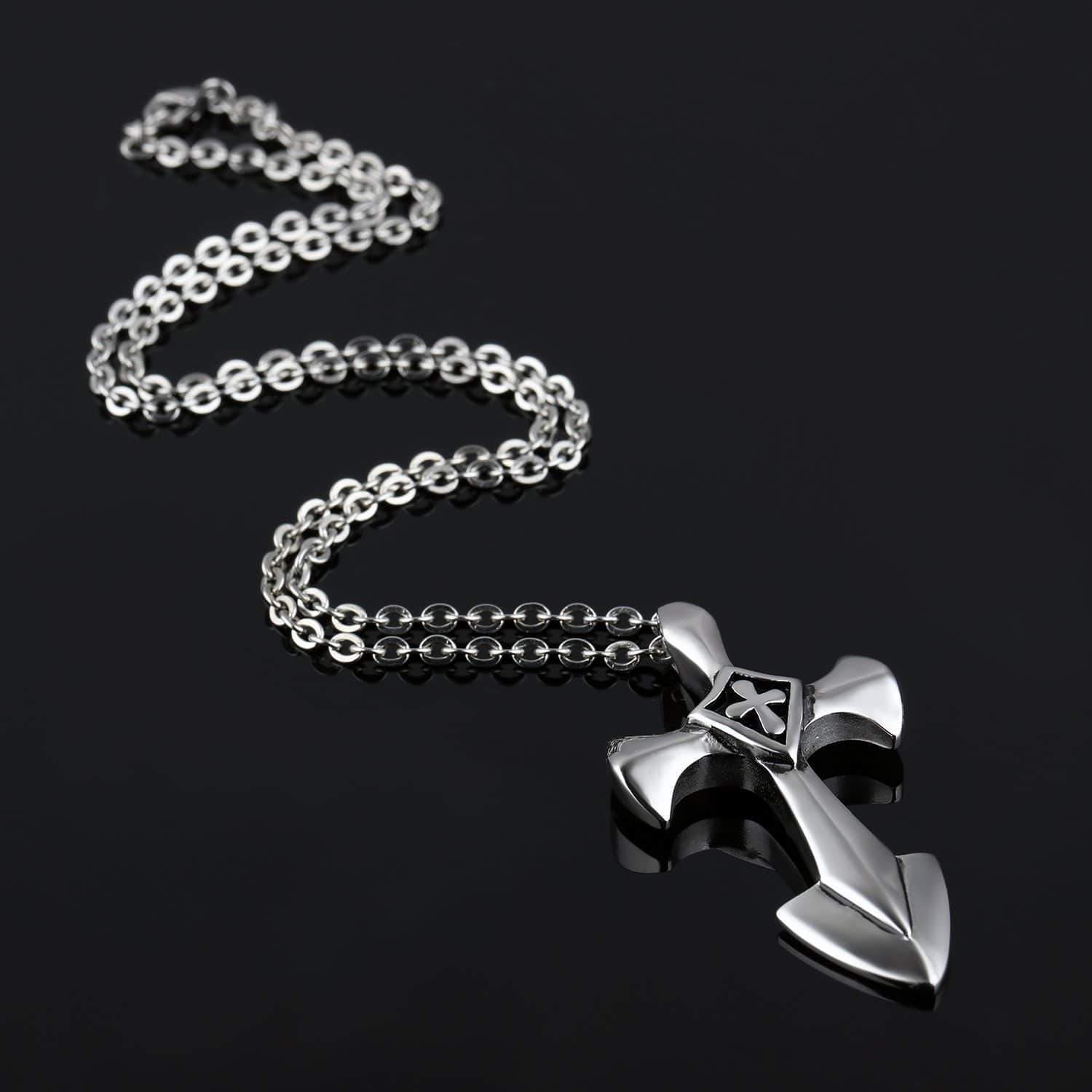 Rock style stainless steel cross pendant on a 50cm link chain, perfect for a trendy unisex look.