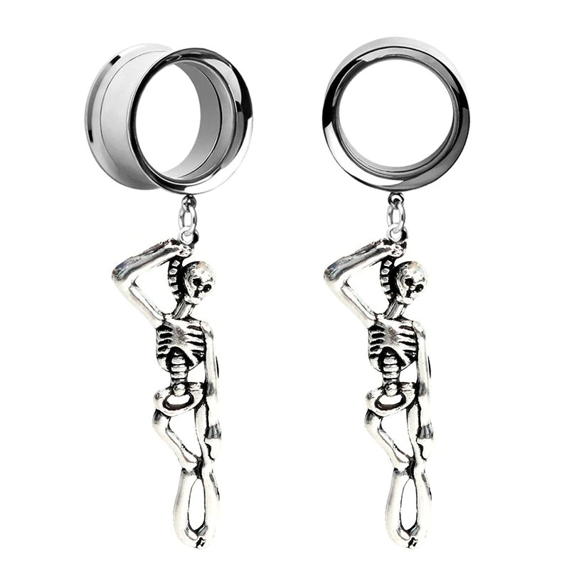 Rock style unisex stainless steel earrings featuring skeleton design, perfect for edgy outfits.